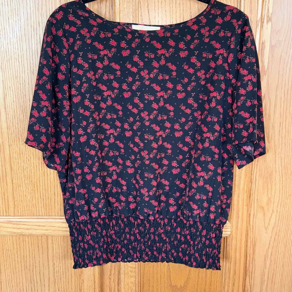 NWT Michael Kors Floral Smocked Waist Blouse Large
